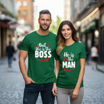 Unisex Couple T-Shirt -She is the Boss and He is the Man